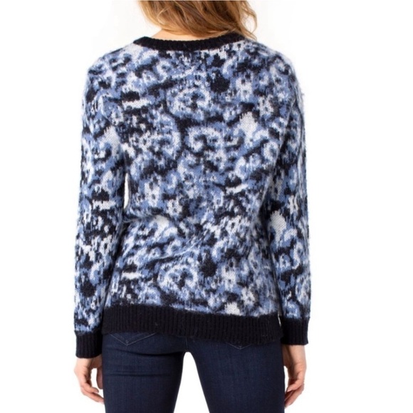 NWT Liverpool V-Neck Fuzzy Abstract Printed Pullover Sweater - Picture 2 of 7